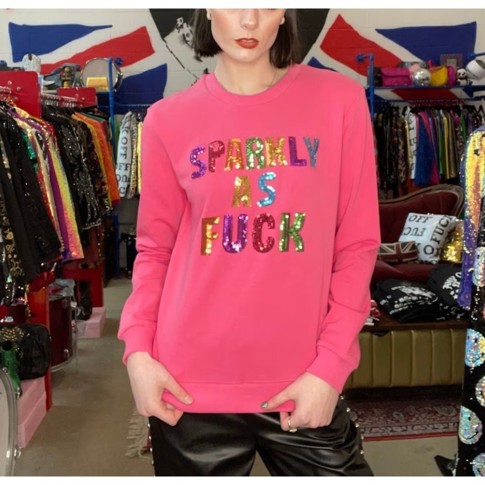 Any Old Iron Nashville Pink "Sparkly As F***" Sequin Sweatshirt Womens XL